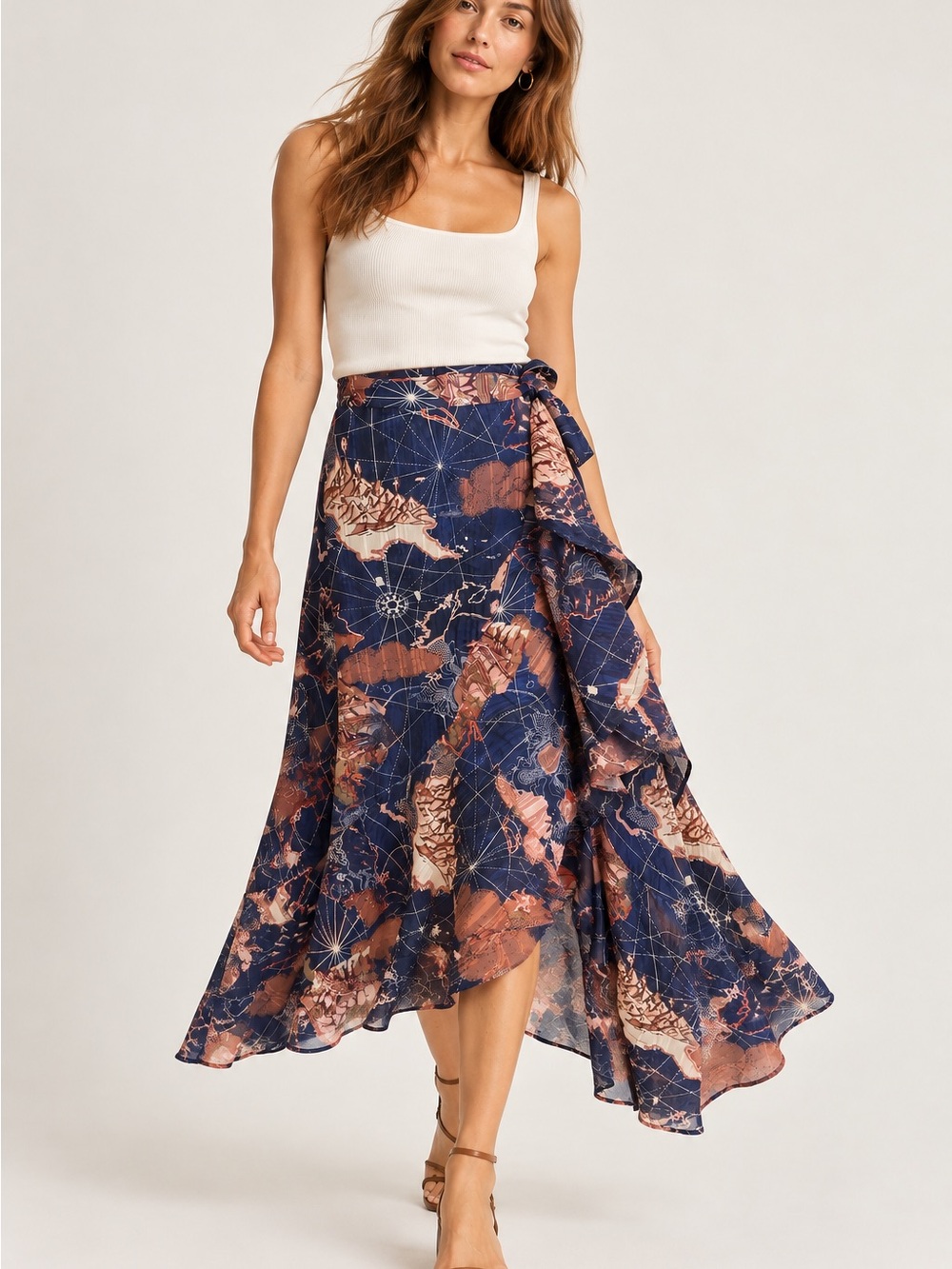 Scotch & Soda Nautical Map Print Wrap Midi Skirt